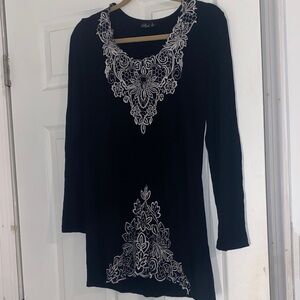 Phool Black Top with White Embroidery